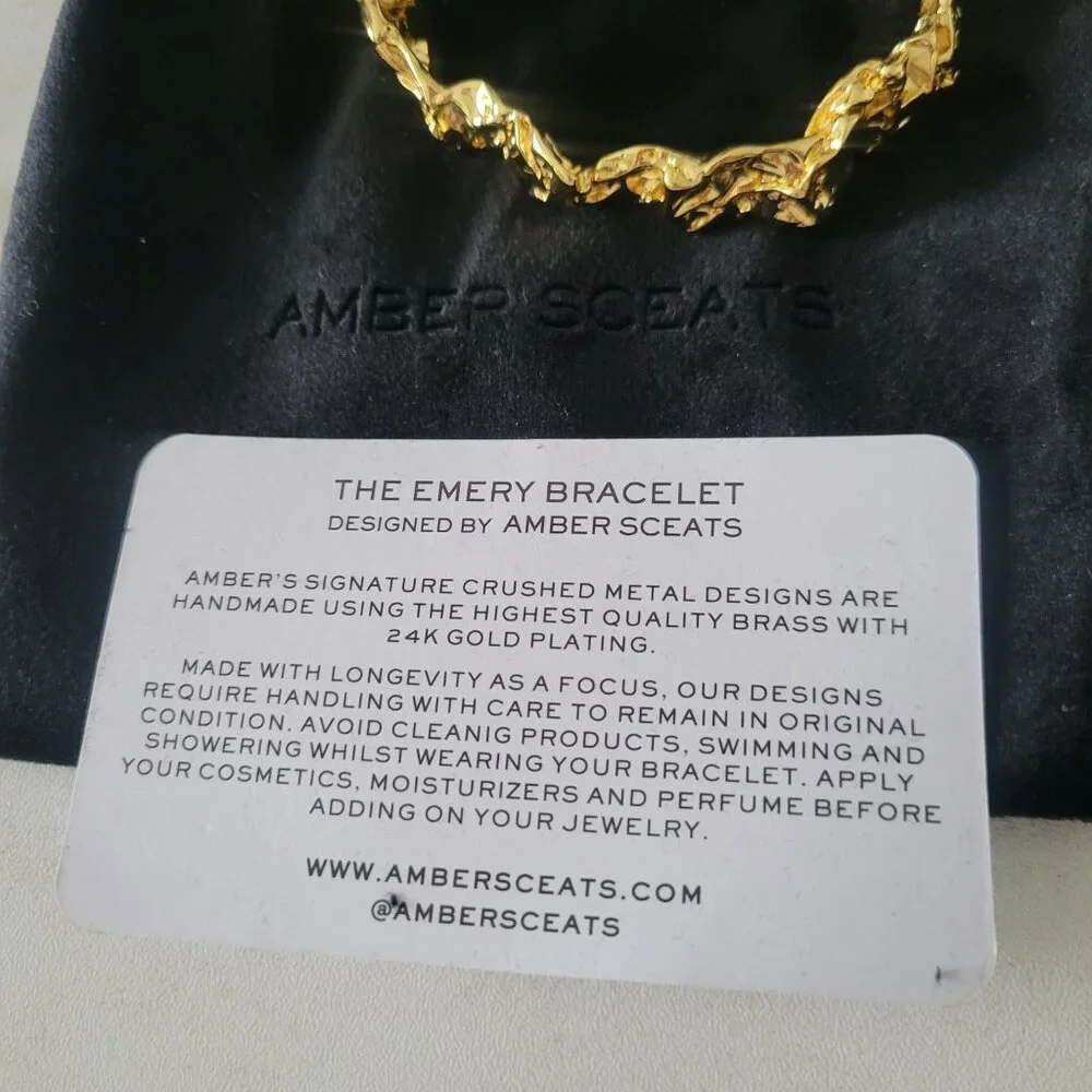 Amber Sceats Emery Cuff Bracelet Crushed Metal Design 24k Plated - Picture 4 of 8